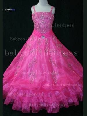Girls Gowns For Sale Strapless Sequin Beaded Organza Affordable Dresses With Spaghetti Strap LR665_3