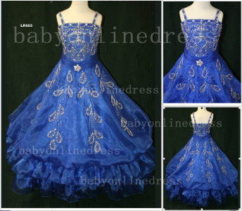 Girls Gowns For Sale Strapless Sequin Beaded Organza Affordable Dresses With Spaghetti Strap LR665_2