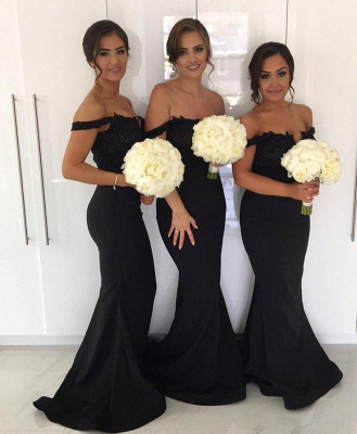Sexy Black Mermaid Bridesmaid Dresses | Off-the-Shoulder Maid of the Honor Dresses_3