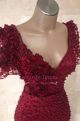 Gorgeous Short Sleeves V-Neck Prom Gowns | Beaded Mermaid Long 2021 Evening Dresses_1