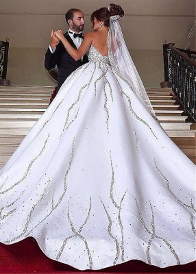 Brilliant Ball Gown Wedding Dresses Sweetheart Sleeveless Beading Bridal Gowns_3