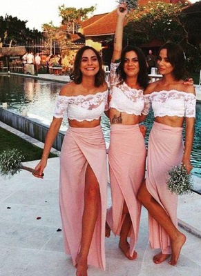 Summer Two-Piece Bridesmaid Dresses | Off-the-Shoulder Slit Wedding Party Dress_1