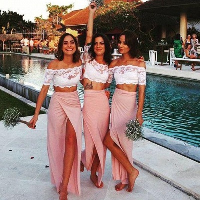Summer Two-Piece Bridesmaid Dresses | Off-the-Shoulder Slit Wedding Party Dress_3