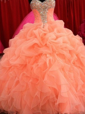 2021 Coral Quinceanera Dresses Ball Gown Sweetheart Neck Beaded Ruffles Gorgeous Sweet 16 Party Dresses_1
