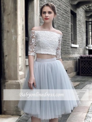 Knee-Length Sexy Lace Tulle Off-the-Shoulder Homecoming Dress_3