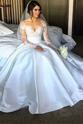 Elegant Satin A-Line Wedding Dresses Long Sleeves Appliques Bridal Gowns_1