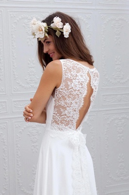 Summer Beach A-line Wedding Dresses | White Lace Chiffon Bowknot Bridal Gowns_4