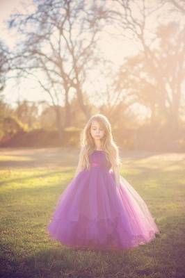 Purple Strapless Flower Girl Dresses Tulle Floor Length Girl Dresses_3