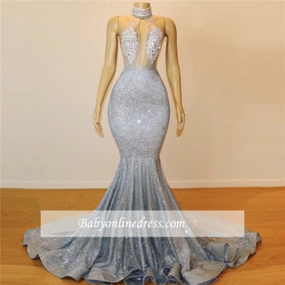 Elegant Halter Sleeveless Prom Dresses | Mermaid Lace Appliques Evening Gowns BC0679_2