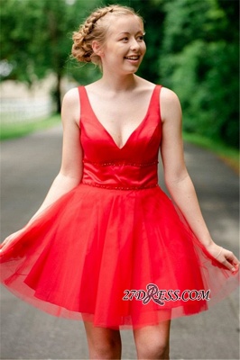 Fascinating A-line V-neck Short Ruby Homecoming Dresses_1