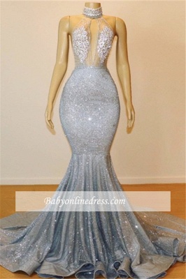 Elegant Halter Sleeveless Prom Dresses | Mermaid Lace Appliques Evening Gowns BC0679_4
