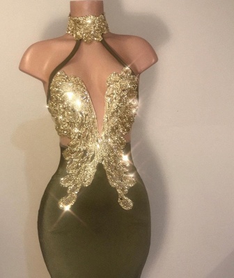 Elegant Clover Mermaid Prom Dresses | High Neck Ruffles Train Evening Gowns DD0207_3