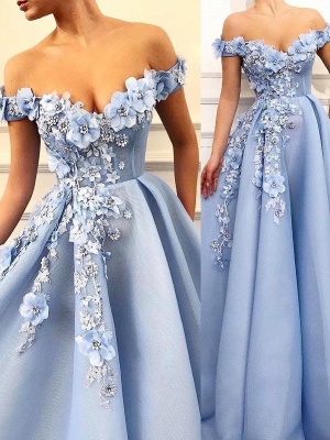 Elegant Floral A-Line Prom Dresses | Off The Shoulder Appliques Beaded Evening Dresses_1