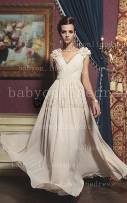 Glamorous Beige Dresses For Proms 2021 Designer V-Neck Beaded Chiffon Long Gowns For Sale BO1227_1