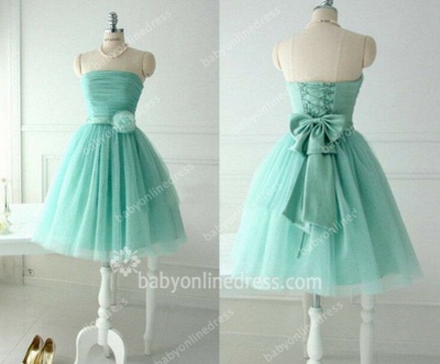 On Sale Prom Dresses Knee Length Ruffles Flower Lace-up Bow Strapless Sleeveless Cheap Party Gowns_2