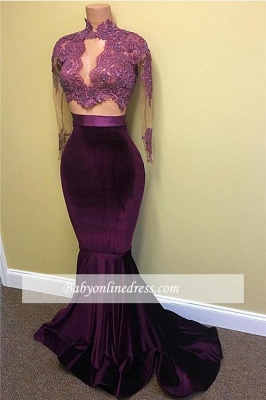 Modest High-Neck Mermaid Prom Dress 2021 Lace-Appliques Long-Sleeve Evening Gowns BA4641_3