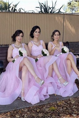 Elegant Appliques A-Line Straps Tulle Lace Bridesmaid Dresses_2