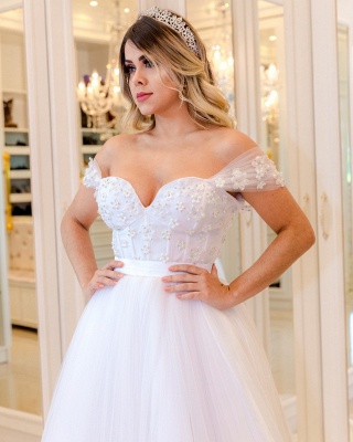 Elegant Pearls Ball Gown Wedding Dresses | Off-the-Shoulder Bridal Gowns_4