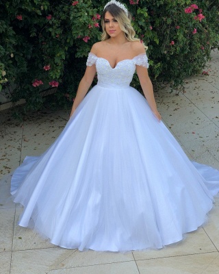 Elegant Pearls Ball Gown Wedding Dresses | Off-the-Shoulder Bridal Gowns_3