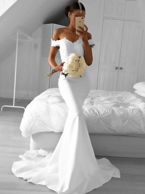 Elegant White Mermaid Prom Dresses | Off The Shoulder Appliques Evening Dresses_1