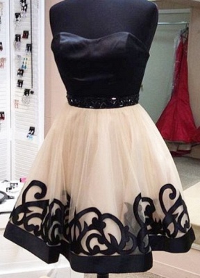 Black Strapless Applique Homecoming Dresses Sexy Short Party Dresses_2