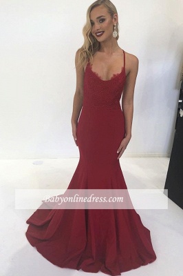 Spaghetti-Straps Red Mermaid Evening Dresses | Elegant Lace 2021 Formal Gowns_1