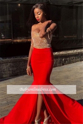 Charming Strapless Sleeveless Prom Dresses | Split-Side Sequins Mermaid Evening Gowns_3