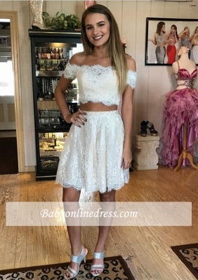 Delicate Off-the-shoulder Two-Piece Lace Short Homecoming Dress_4