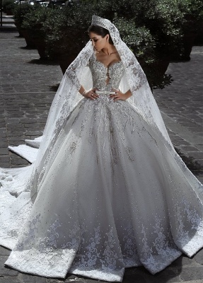 Gorgeous Ball Gown Wedding Dresses | Beading Long Sleeves Appliques Bridal Gowns_2