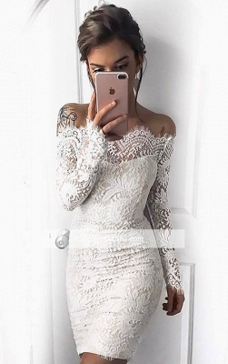 Long-Sleeve Short Simple Cocktail White Mermaid Party Dresses_5