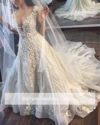Gorgeous Sleeveless Princess Lace Appliques Wedding Dresses_1