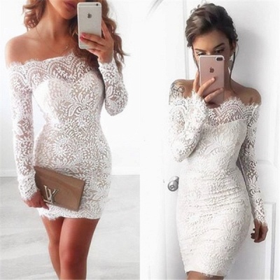 Long-Sleeve Short Simple Cocktail White Mermaid Party Dresses_6
