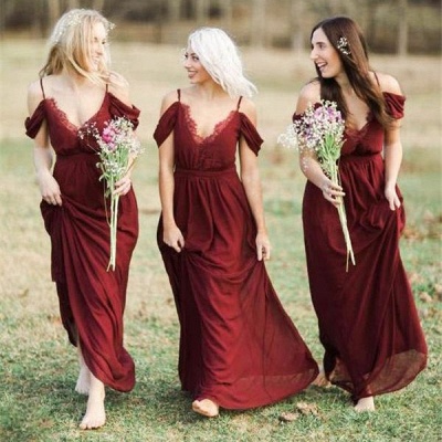 Elegant Burgundy Chiffon Bridesmaid Dresses | Off-the-Shoulder A-line Wedding Party Dress_3