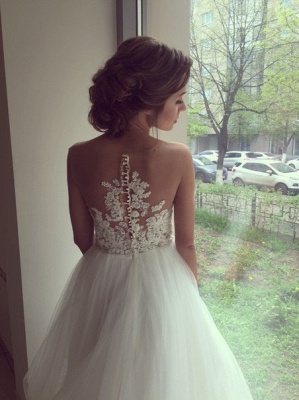 2021 A-line Wedding Dresses Sheer Lace Appliques Top Elegant Bridal Gowns_4