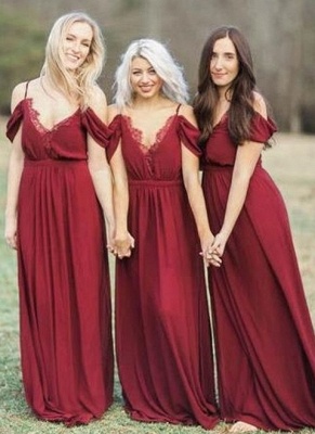 Elegant Burgundy Chiffon Bridesmaid Dresses | Off-the-Shoulder A-line Wedding Party Dress_1