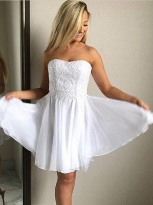 Chic White A-Line Homecoming Dresses | Sweetheart Sleeveless Lace Short Cocktail Dresses_1