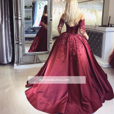 2021 Burgundy Prom Dresses Long Sleeves Ball Off-the-Shoulder Formal Gown qq0347_3