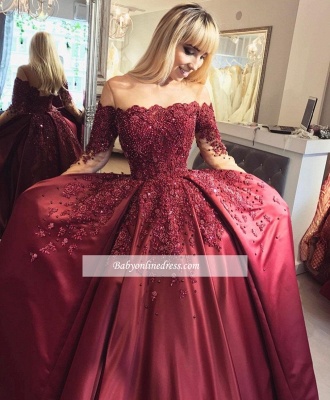 2021 Burgundy Prom Dresses Long Sleeves Ball Off-the-Shoulder Formal Gown qq0347_4