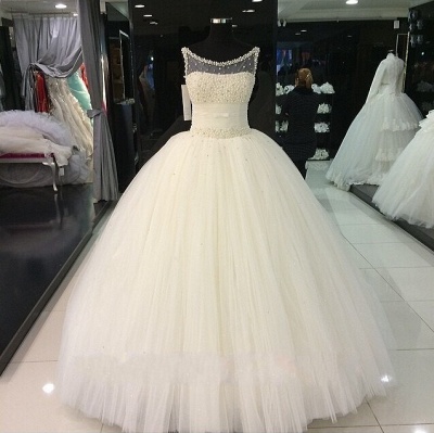 Gorgeous Princess Sleeveless Bridal Gowns Tulle Pearls Beadings Wedding Dresses_3
