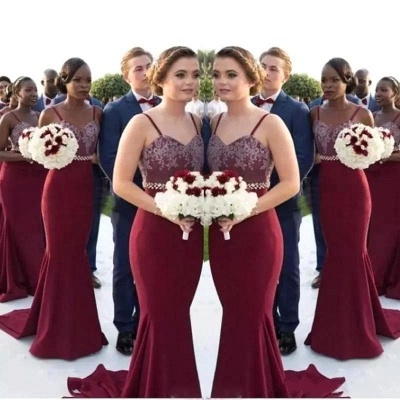 Sexy Mermaid Bridesmaid Dresses | Spaghettis Straps Beaded Wedding Party Gowns_3