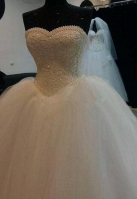 New Arrival Sleeveless Pearls Ball-Gown Sweetheart-Neck Wedding Dresses BO9581_4