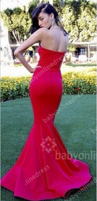 New Red Prom Dresses Strapless Mermaid Sleeveless Floor Length Simple Design Sexy Evening Gowns_2