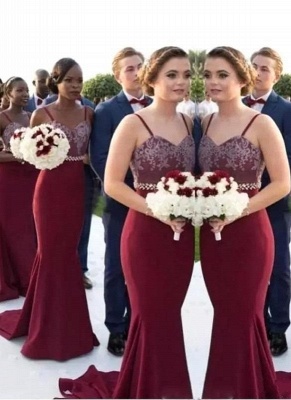 Sexy Mermaid Bridesmaid Dresses | Spaghettis Straps Beaded Wedding Party Gowns_1