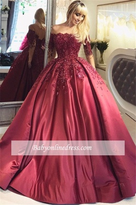 2021 Burgundy Prom Dresses Long Sleeves Ball Off-the-Shoulder Formal Gown qq0347_5