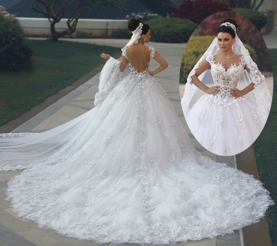 Sleeveless Appliques Lace Princess Luxurious Wedding Dresses_4