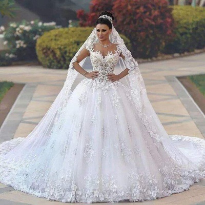 Sleeveless Appliques Lace Princess Luxurious Wedding Dresses_3