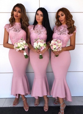 Capped Sleeves Lace Bridesmaid Dresses | Elegant Mermaid Wedding Party Dresses_2