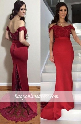 Red Mermaid Maternity Dresses | Elegant Off-the-Shoulder Baby Shower Gown_3