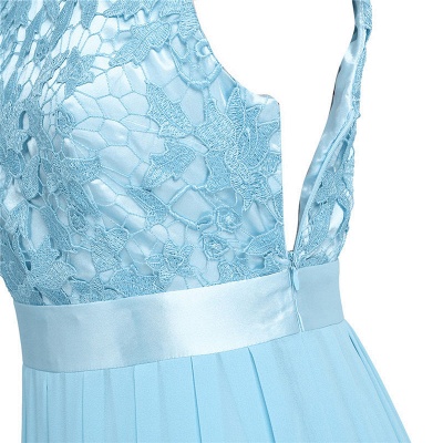 Simple Chiffon A-Line Bridesmaid Dresses | Scoop Sleeveless Lace Appliques Long Formal Dresses_2