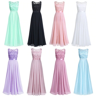 Simple Chiffon A-Line Bridesmaid Dresses | Scoop Sleeveless Lace Appliques Long Formal Dresses_3